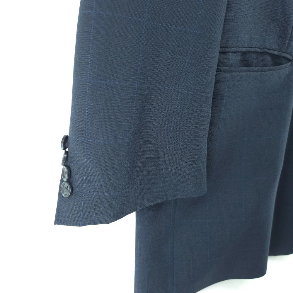 Burberry Mens Kensington Blazer 100% Wool Navy Windowpane 48L Union Made USA